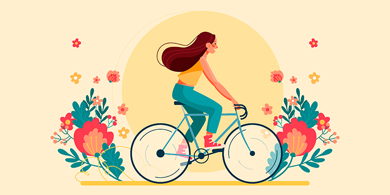 Девушка на велосипеде, рисунок