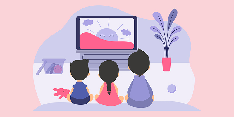 Дети смотрят телевизор, рисунок