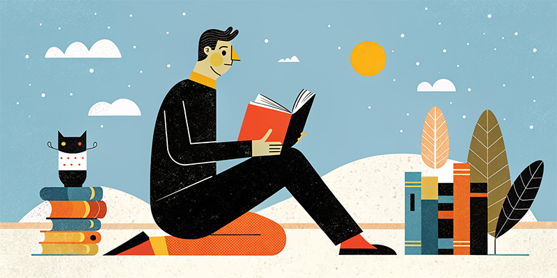 Мужчина читает книгу