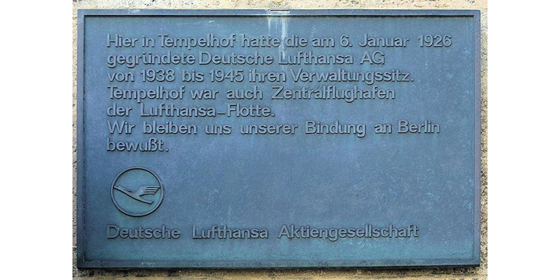 Памятная доска об основании Люфтганзы в Берлине