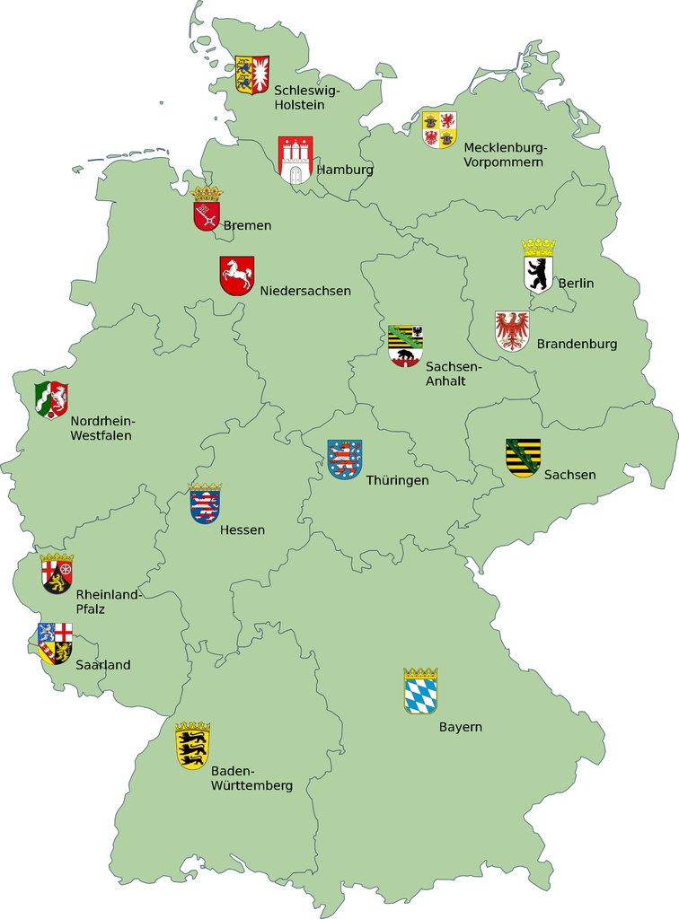 Карта немецкмх земель со столицами и гербами